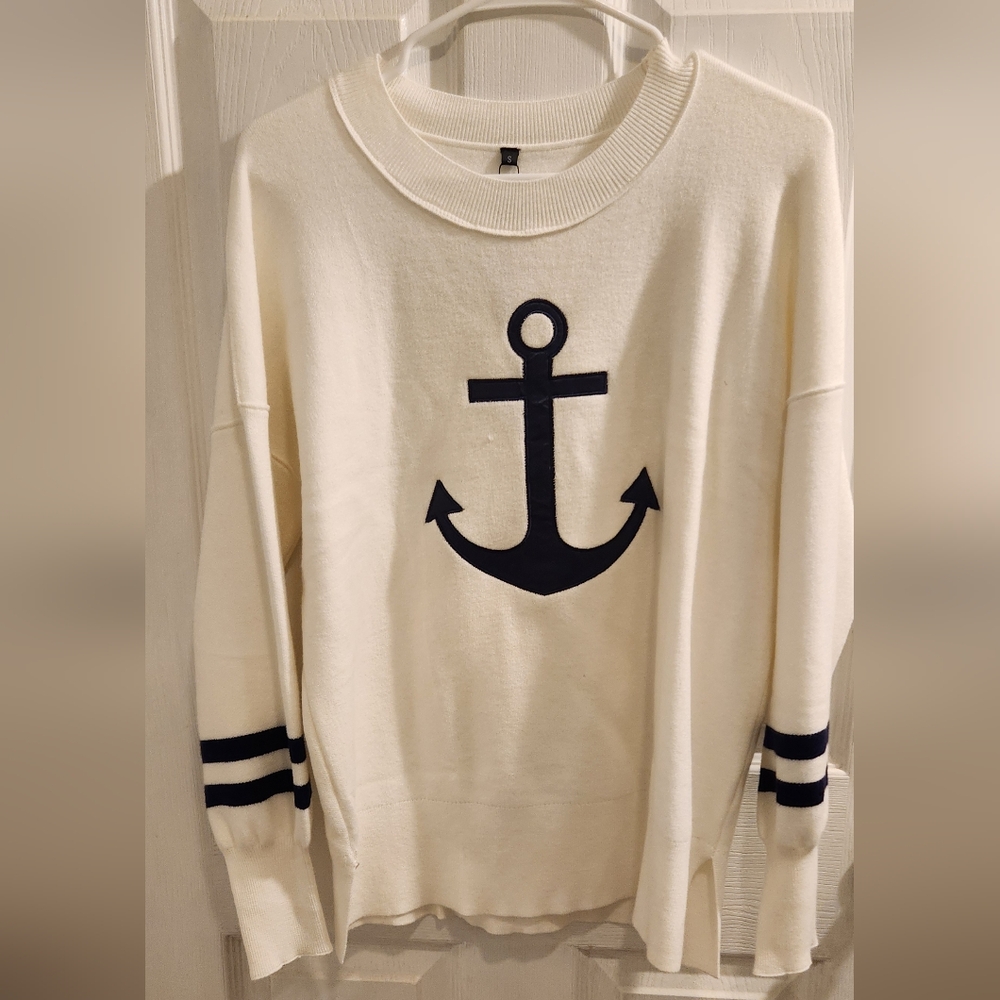 Cream Sweater with Anchor Design